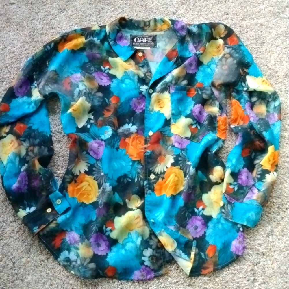 Floral shirt woman's size M colorful CAFE italian